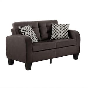 Forte 56.75 in. W Chocolate Textured Fabric Loveseat with 2-Pillows