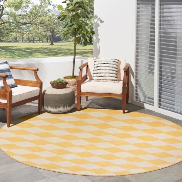 Positano Yellow 8 ft. x 8 ft. Diamond Contemporary Round Area Rug