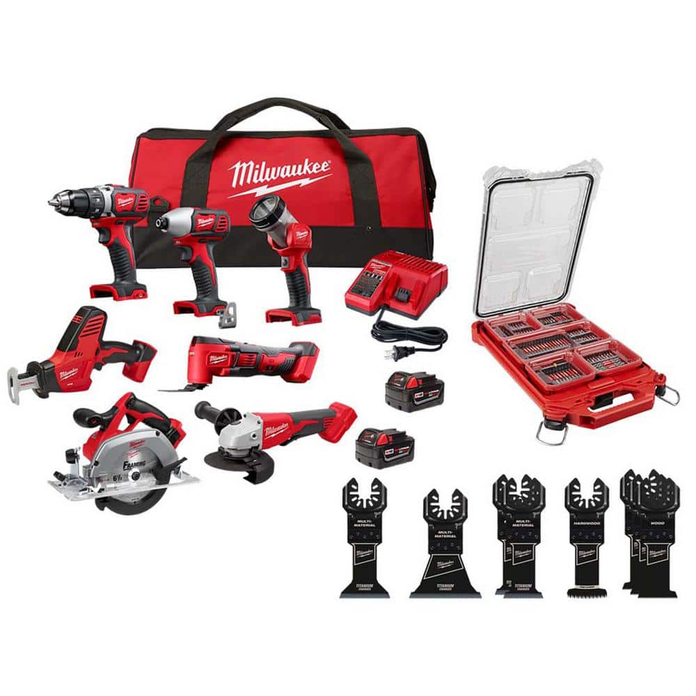 M18 18V Lithium-Ion Cordless Combo Kit 7-Tool with Screwdriver Bit Set and Multi-Tool Blade Set -  Milwaukee, 2695-27SH-8208W