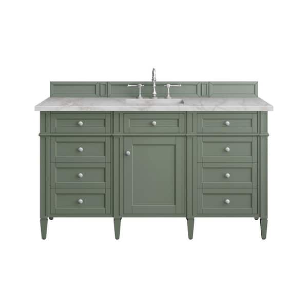 James Martin Vanities Brittany 60.0 in. W x 23.5 in. D x 33.8 in. H Single Bath Vanity in Smokey Celadon with Victorian Silver Quartz Top