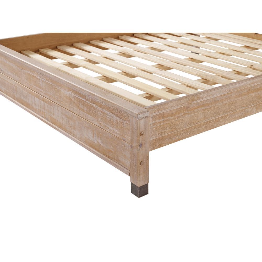 Barnwood Full Pine Wood Platform Bed with Upholstered Headboard