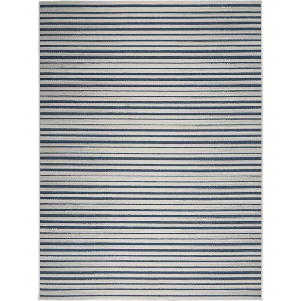 Hampton Bay Calobra Blue 5 ft. x 7 ft. Striped Farmhouse Indoor/Outdoor Patio Area Rug