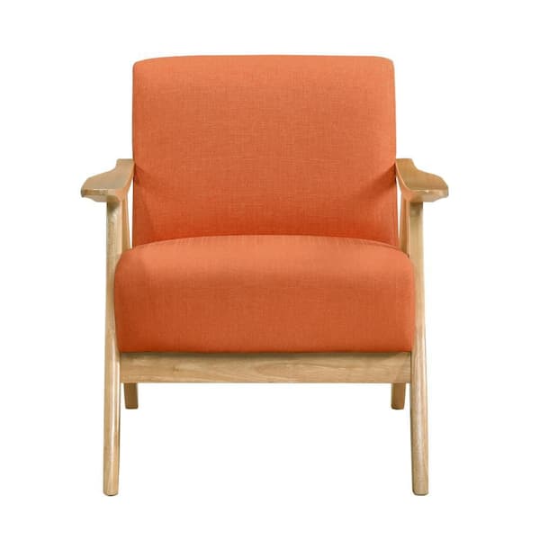Benjara Indy Orange and Natural Brown Fabric Arm Chair with Tight