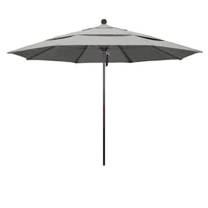 11 ft. Bronze Aluminum Commercial Market Patio Umbrella with Fiberglass Ribs and Pulley Lift in Granite Sunbrella