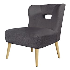 Grey Sherpa Upholstered Comfy Accent Chair Mid Century Modern Armchair for Living Room Bedroom