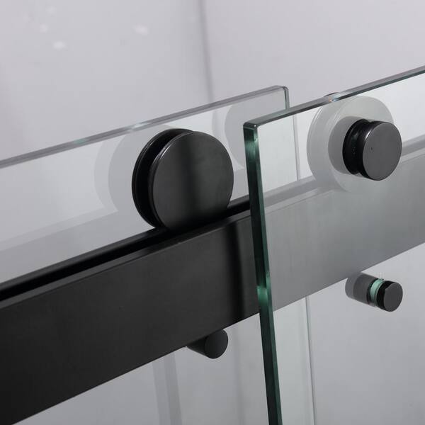MEDUNJESS BradF 60 in. W x 76 in. H Sliding Semi-Frameless Shower Door in Matte Black with 3/8 in. (10mm) Tempered Clear Glass