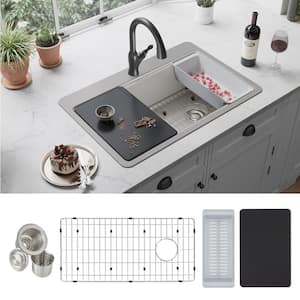 Avenue 18-Gauge Stainless Steel 33 in. Single Bowl Drop-In/Undermount Workstation Kitchen Sink with Drain