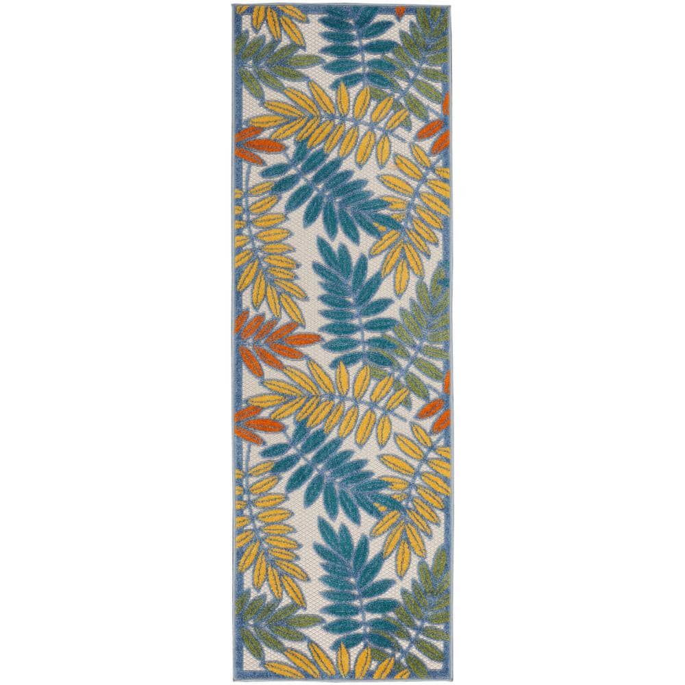 Ivory and Multicolor Floral Synthetic Runner Rug 2' x 6'