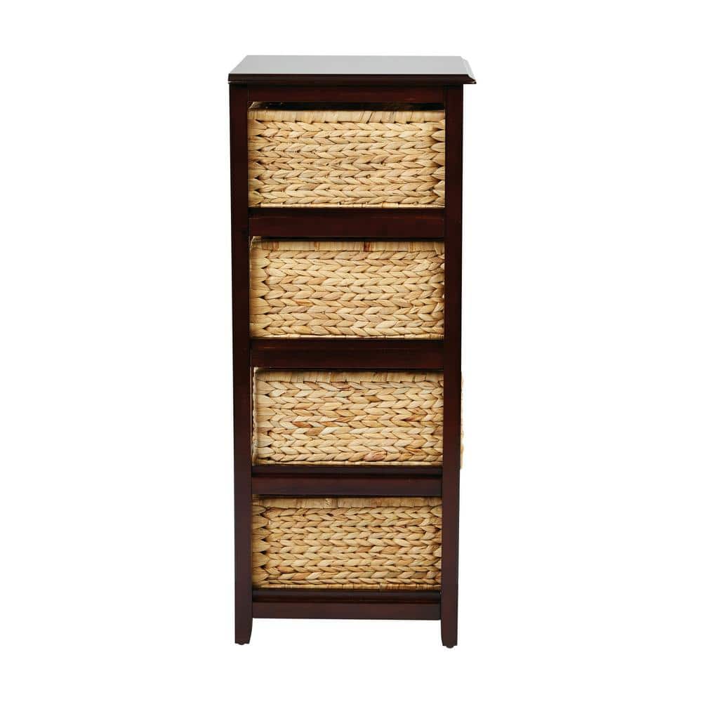 Espresso Four-Tier Storage Tower with Natural Baskets
