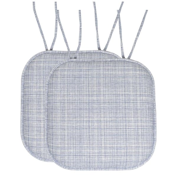 Sweet Home Collection Aria Memory Foam Square Non-Slip Indoor/Outdoor Chair Seat Cushion with Ties, Silver/Blue (2-Pack)