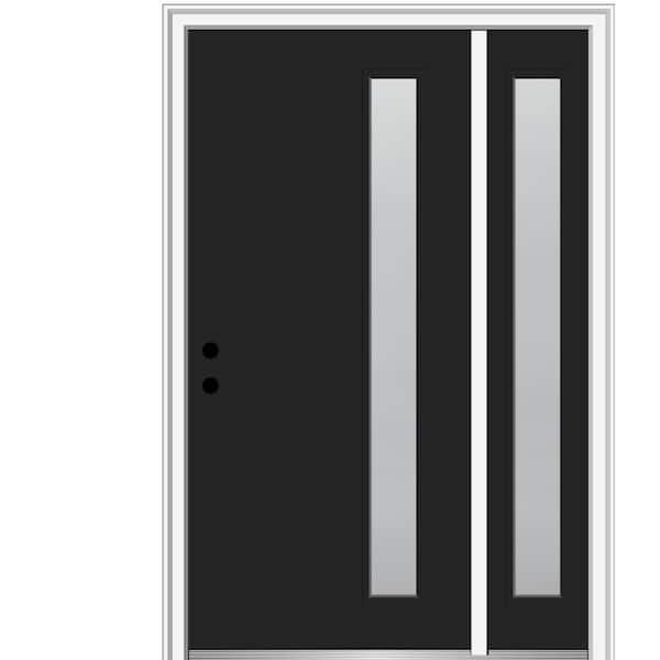 MMI DOOR 53 in. x 81.75 in. Viola Frosted Glass Right-Hand Inswing 1-Lite Midcentury Painted Steel Prehung Front Door w/ Sidelite