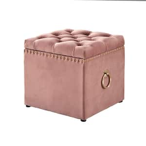 Micella Blush/Gold Velvet Nailhead Trim 1Pc Cube Storage Ottoman