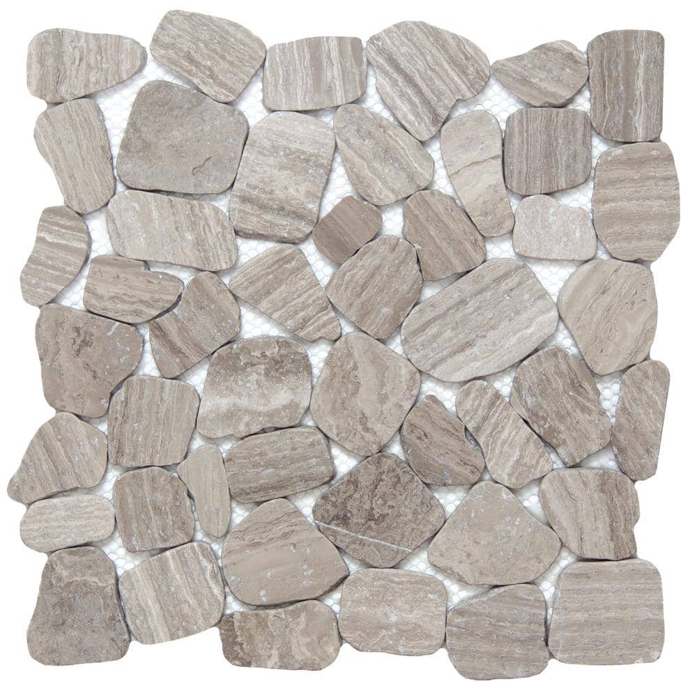 Cultura Gray Honed and Tumbled 11.81 in. x 11.81 in. x 8 mm Pebbles Mesh-Mounted Mosaic Tile (1 sq. ft.) price history on PriceWatchPro