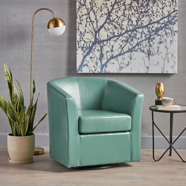 Noble House Daymian Turquoise Faux, Leather Swivel Club Chair