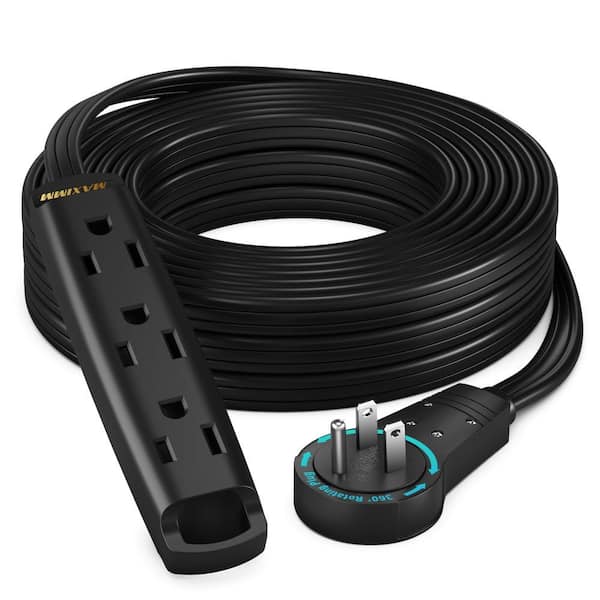 25 ft. 16 / 3 Light Duty Indoor Extension Cord 360° Rotating Flat Plug 1-Sided with Loop, Black