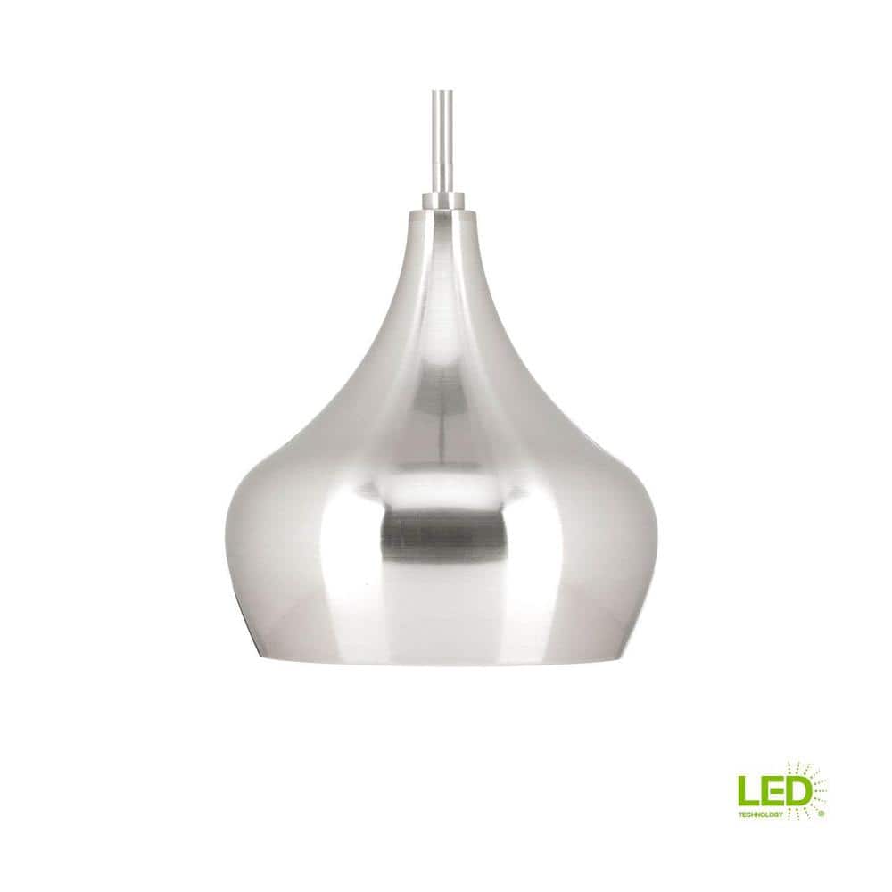 Mini Onion Brushed Nickel LED Pendant Light with White Linen Interior