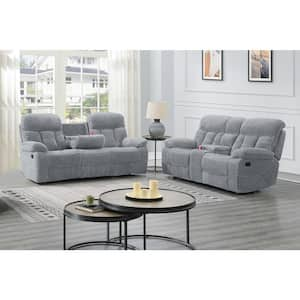 New Classic Furniture Bravo 2-Piece 87 in. Pillow Top Arm Polyester Rectangle Sofa and Loveseat Set in Stone