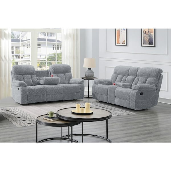 NEW CLASSIC HOME FURNISHINGS New Classic Furniture Bravo 2-Piece 87 in. Pillow Top Arm Polyester Rectangle Sofa and Loveseat Set in Stone