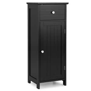 14 in. W x 12 in. D x 34.5 in. H Black Wooden Bathroom Floor Linen Cabinet with Drawer and Adjustable Shelf