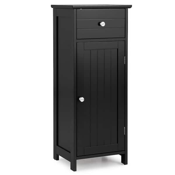 ANGELES HOME 14 in. W x 12 in. D x 34.5 in. H Black Wooden Bathroom Floor Linen Cabinet with Drawer and Adjustable Shelf