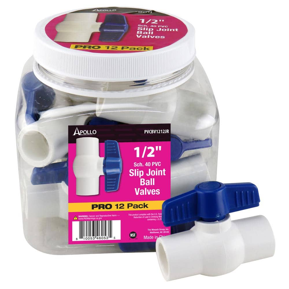 Apollo 1/2 in. x 1/2 in. x 3 in. PVC Schedule 40 Slip x Slip Ball Valve Pro Pack (12-Pack)