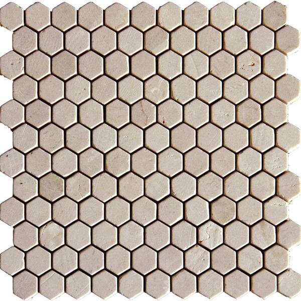 MSI Crema Marfil Hexagon 12 in. x 12 in. x 10 mm Tumbled Marble Mesh-Mounted Mosaic Tile (8.9 sq. ft. / case)