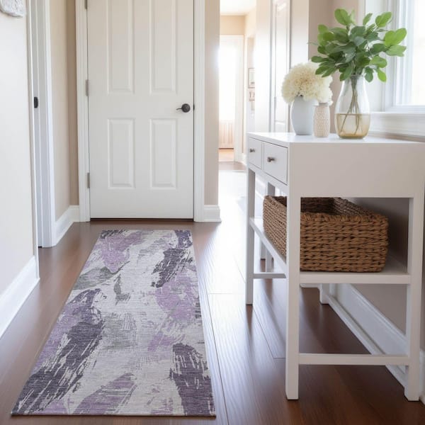 Mayfield Premium Machine Washable Abstract AMF1596 Lavender 2 ft. 3 in. x 7 ft. 6 in. Runner Rug