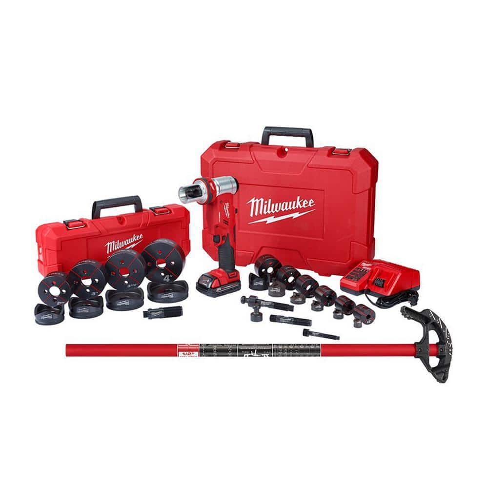 M18 18-Volt Lithium-Ion 1/2 in. to 4 in. Force Logic 6-Ton Cordless Knockout Tool Kit with Die Set & Conduit Bender -  Milwaukee