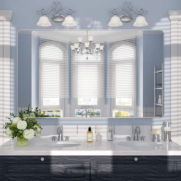 Nivorix Suro 60 in. W x 36 in. H Tempered Glass Gun Grey Rectangular Framed Wall Bathroom Vanity Mirror