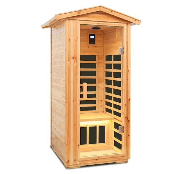Home Sauna Room 1-Person Indoor/Outdoor Old Fir Infrared Sauna with Bluetooth Speakers, LED Lighting, Touch LCD Control