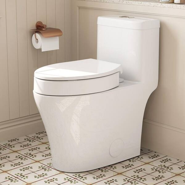 Lockable Soft-Close Toilet Seat Riser with Lid and 1-piece ADA Height 0.8/1.26 GPF Dual Flush Compact Toilet Combo