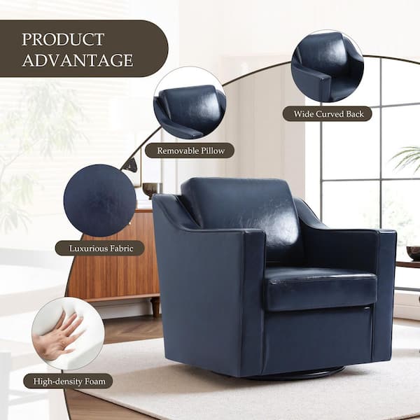 Uixe Modern Navy Faux Leather Upholstered Swivel Accent Barrel