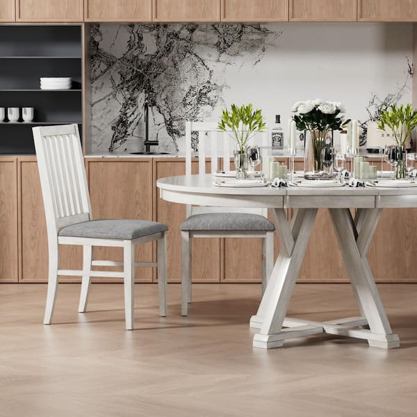 Extendable Round to Oval Dining Table Set with Cushioned Chairs, 5-Piece Solid Wood Kitchen Set Dining Set for 4 in Gray