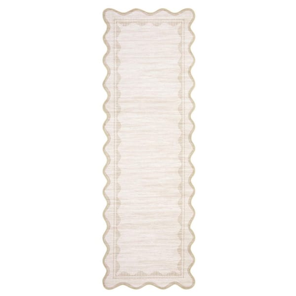 Off White 2 x 6 ft. Fan-shaped Border Rug Washable Solid Color Ultra-thin and Foldable for Living Rooms Bedrooms