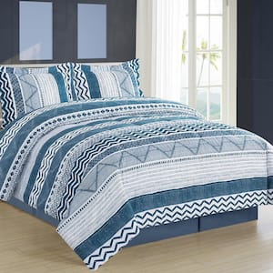 3-Piece Blue Ultra Soft 100% Microfiber Polyester All Season Bedding Twin Comforter Sets with 1 Flat Sheet