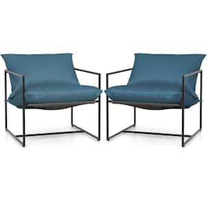 2-piece Sling Accent Chairs Metal Framed Armchairs with Removable Sponge Cushions