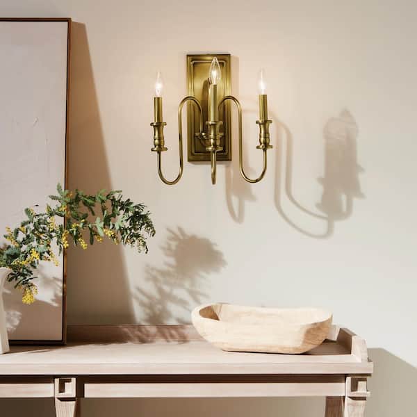 Karthe 3-Light Natural Brass Hallway Wall Sconce Light