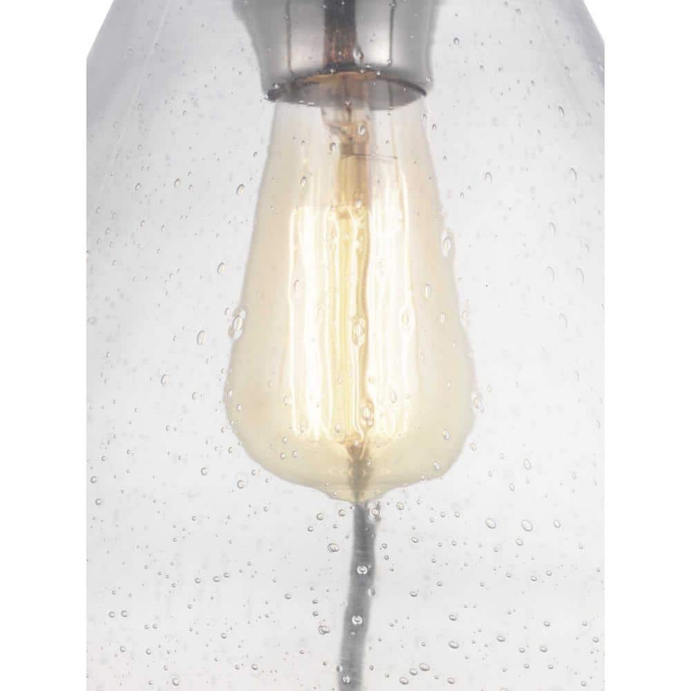 Polished Nickel 13" Pendant with Clear Seeded Glass Shade
