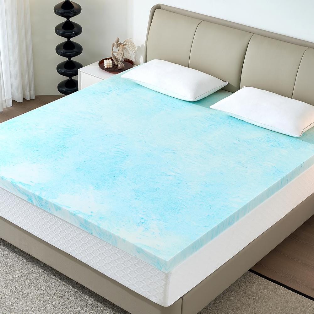 StyleWell Gel Plush No Pocket Gel Memory Foam Queen Mattress Topper, Blue