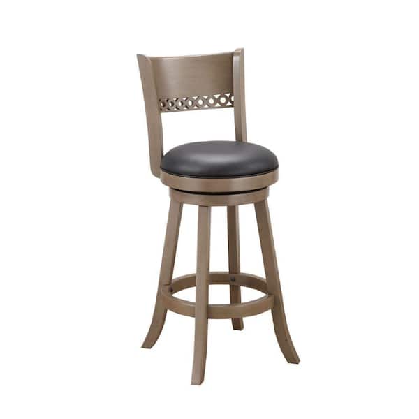 Benjara 38.75 in. Gold Low Back Wooden Frame Bar Stool with Faux Leather Seat
