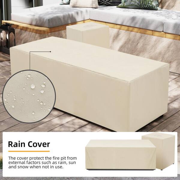 42 in. Rectangular lron Outdoor Fire Pit Table with Tank Cover, Lid, Wind Guard and Rain Cover in Brown