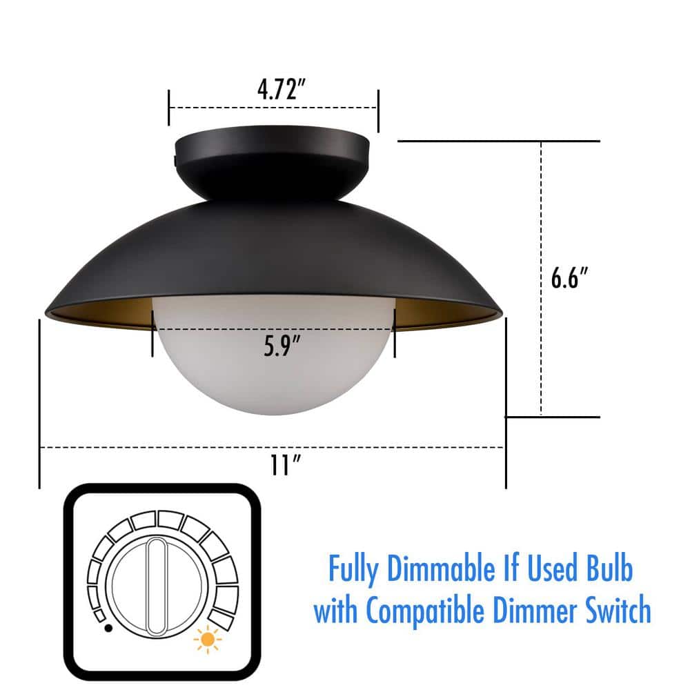 Matte Black and Gold Glass Globe Flush Mount Ceiling Light