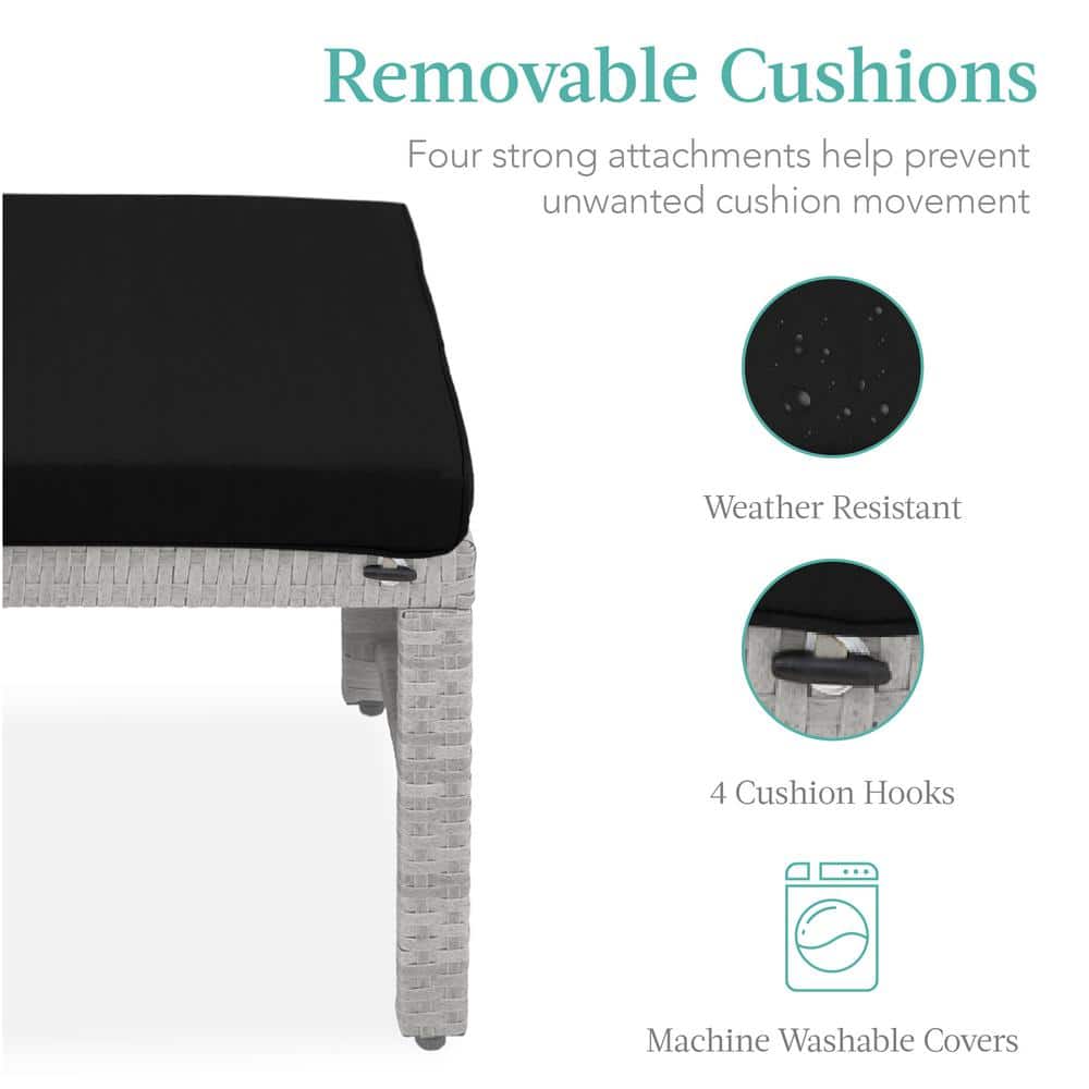 Gray and Black Wicker Outdoor Ottoman Set with Removable Cushions