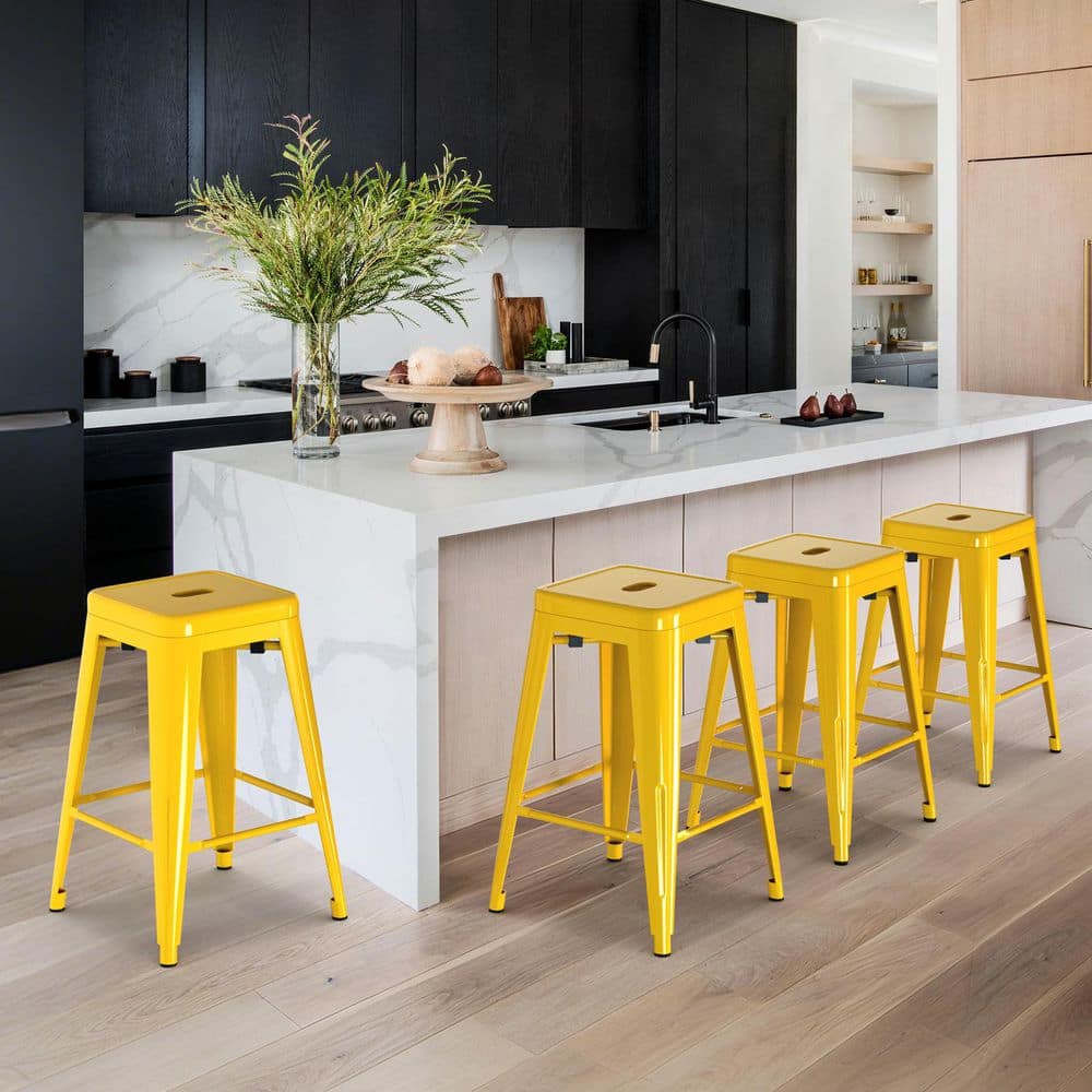 MFD LIVING Bar Stools 24 in. H Yellow Backless Metal Bar Stool MFD LIVING Bar Stools 24 in. H Yellow Backless Metal Bar Stool