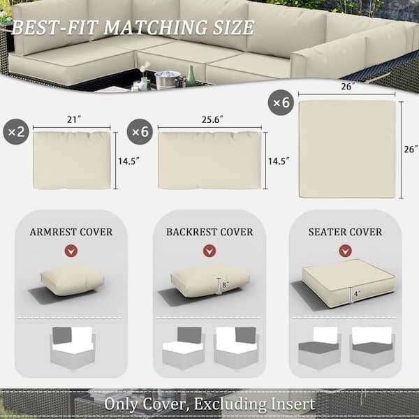 14-Piece Patio Cushion Covers Replacement with Zipper for Sectional Sofa Set, Slipcovers for Outdoor Cushions Cream