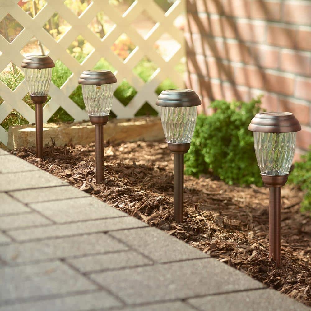 Antique Bronze Solar Pathway Lights with Glass Shade, 6-Pack