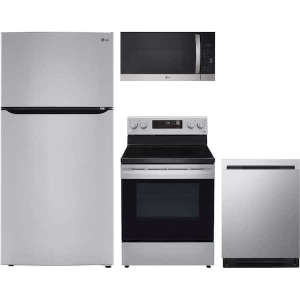24 cu. ft. Standard Depth Refrigerator with 5 Burner Freestanding Electric Range and Dishwasher with 3rd Rack
