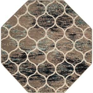 Trellis Frieze Rounded Blue Multi 7 ft. 1 in. x 7 ft. 1 in. Area Rug