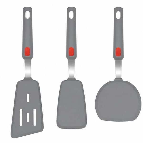3-Set Silicone Spatula Turner, 600°F Heat Resistant Cooking Spatulas, BPA Free Rubber Spatula Set, Gray