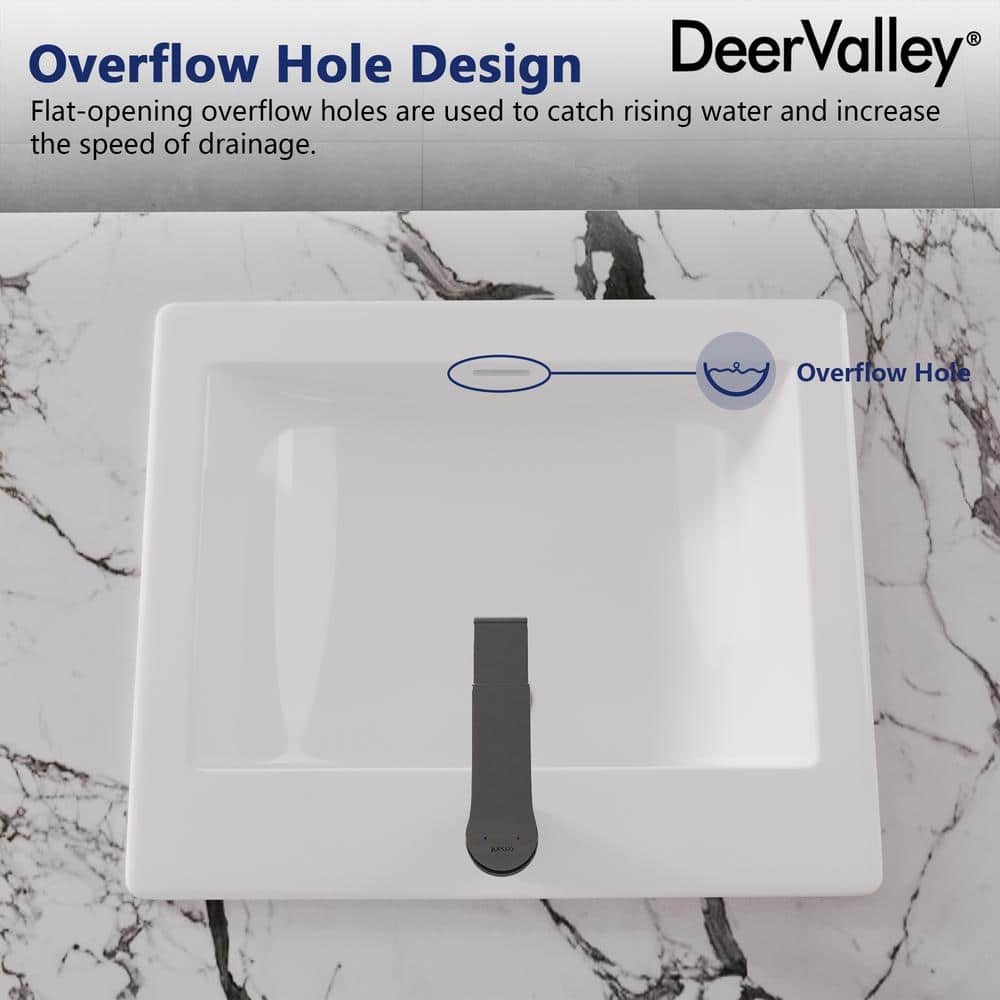 21'' White Gloss Ceramic Rectangular Drop-In Bathroom Sink